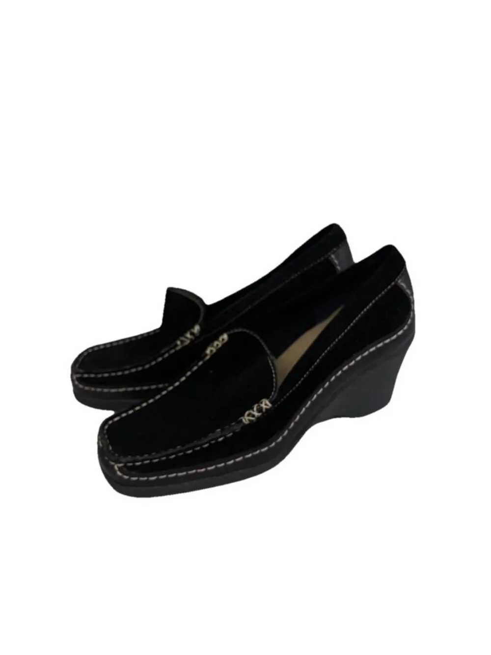 Aerosoles Leather Upper Suede Black Wedge Loafer Shoes Women 8.5 M Witchy Gothic